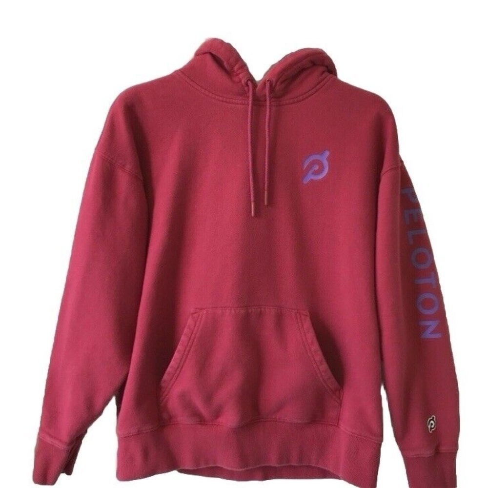 Peloton Womens Fuchsia Long Sleeve Drawstring Fleece Pullover Hoodie Size Small